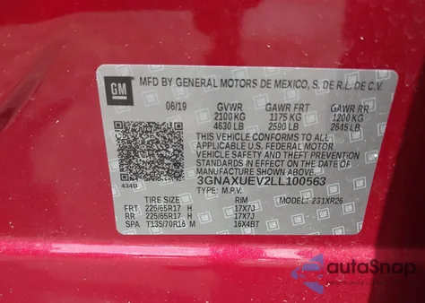 2020 Chevrolet Equinox Awd Lt 1.5L Turbo из США, поврежденный, VIN 3GNAXUEV2LL100563